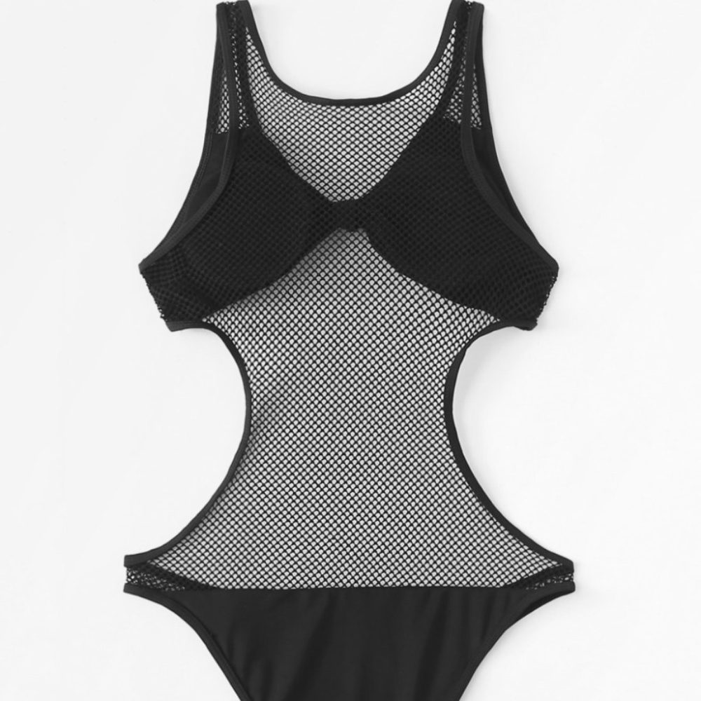 Knot Front Plunge Fishnet Monokini Swimwear
